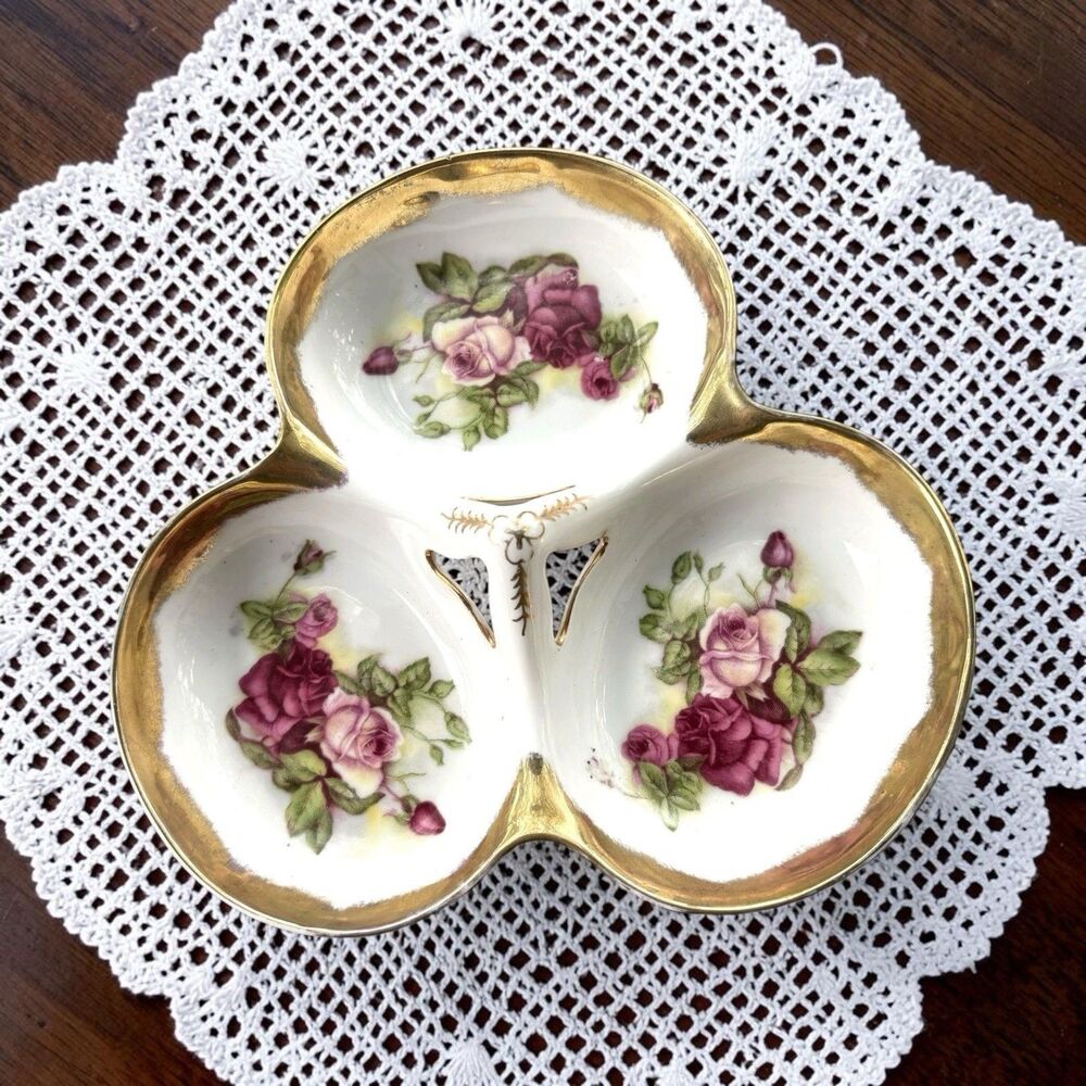 Norcrest Clover Shaped Divided Dish Fine Porcelain Mid Century Japan